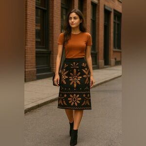 Vintage Valentino unique Elegant Black and  Brown Patterned Skirt